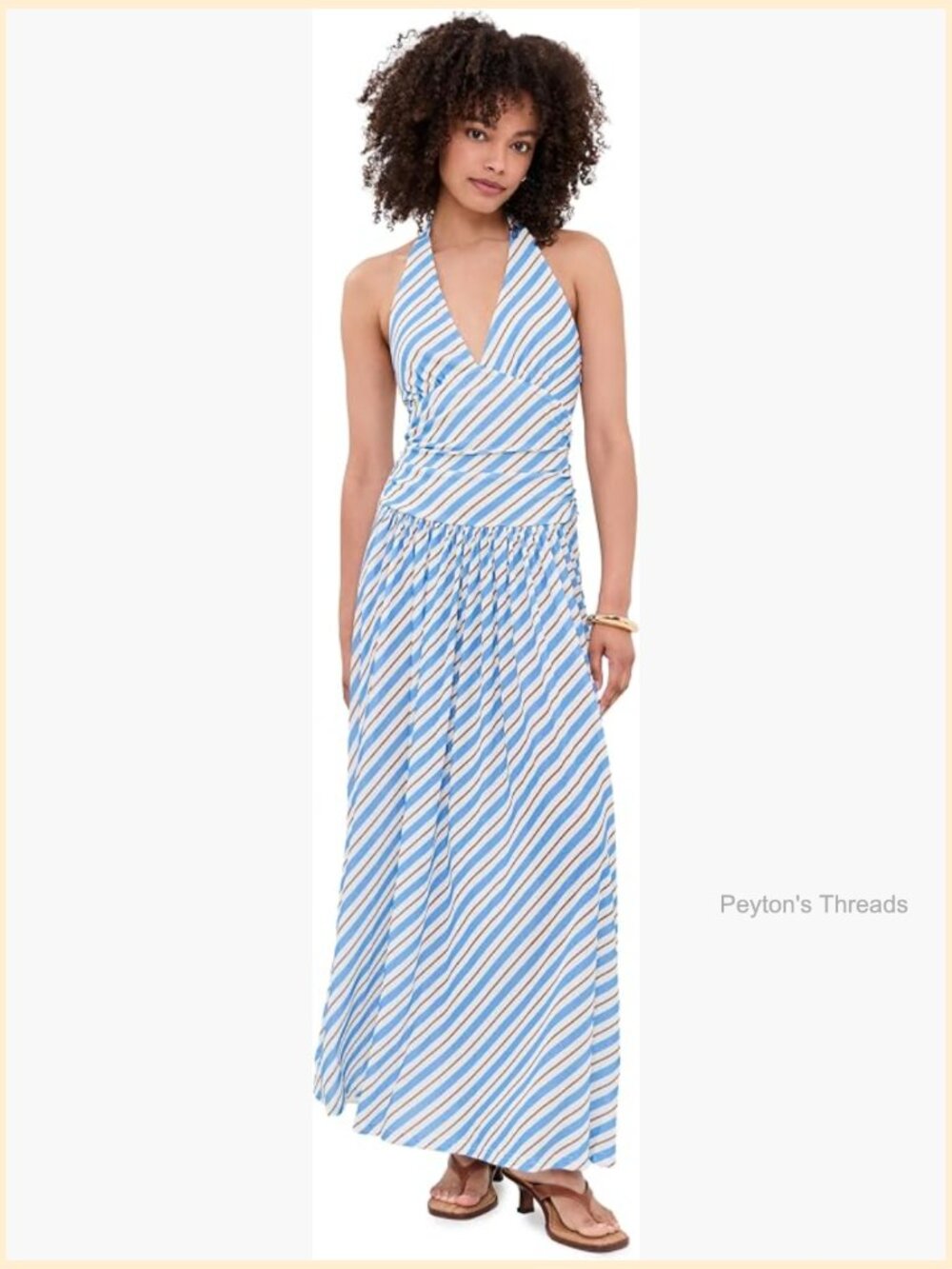 Women's Sancia Halter Midi Dress with Ruched Details in Stripe - Picture 1 of 6